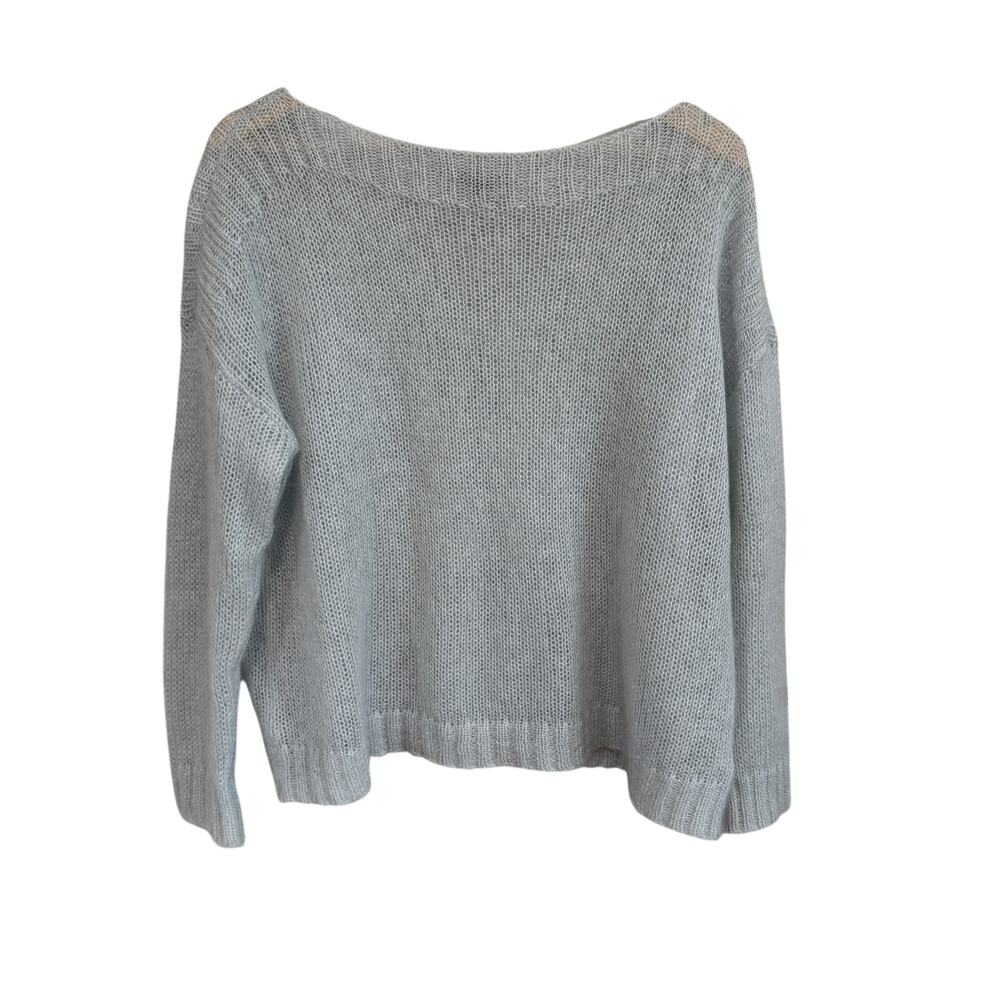 Eileen Fisher Mohair Sweater Italian Yarn Sheer Knit Light Blue Medium
